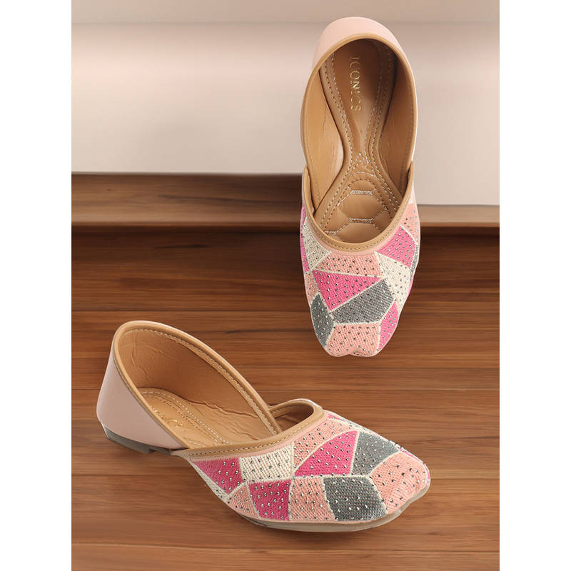 Iconics Womens Peach Color Ethnic Embellished Juttis (EURO 41)