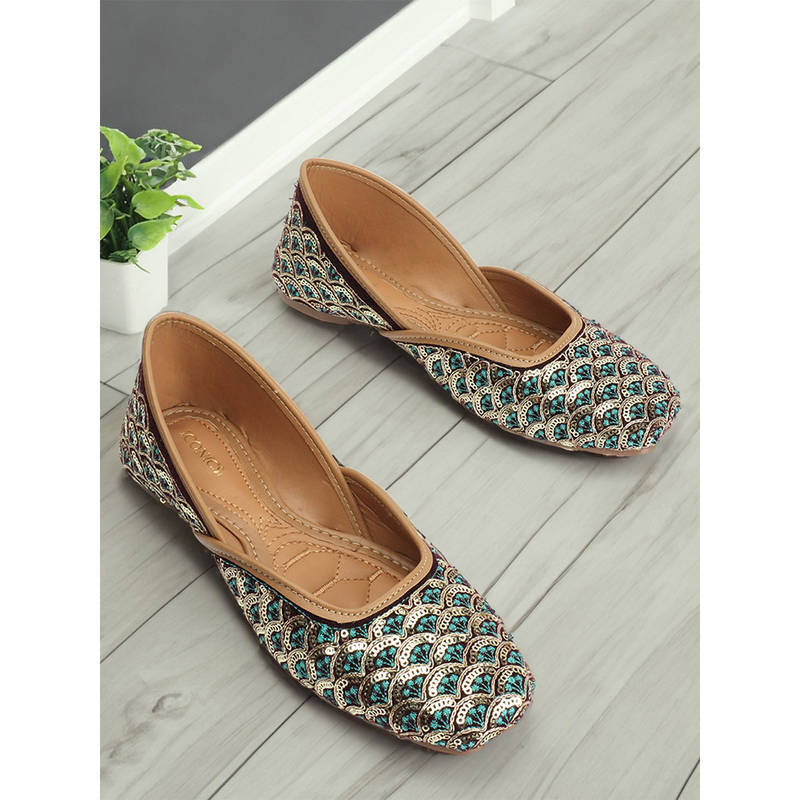 Iconics Womens Blue Color Embellished Ethnic Embellished Juttis (EURO 36)