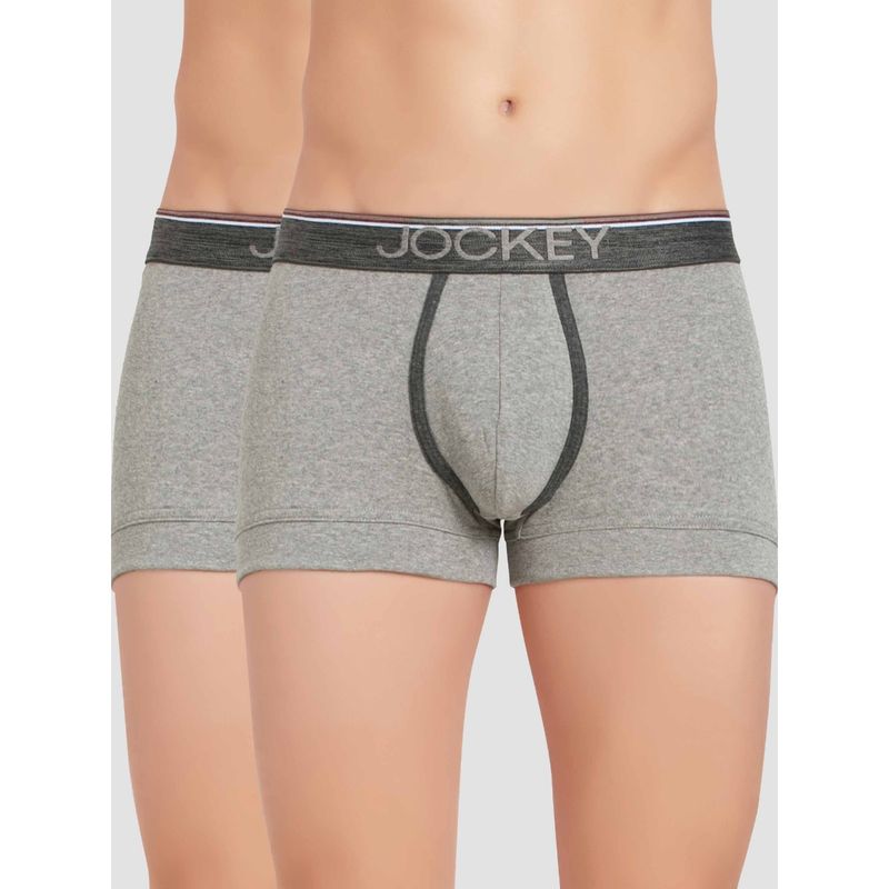 Jockey 8015 Men Super Combed Cotton Rib Solid Trunk - Grey Melange (Pack of 2) (M)