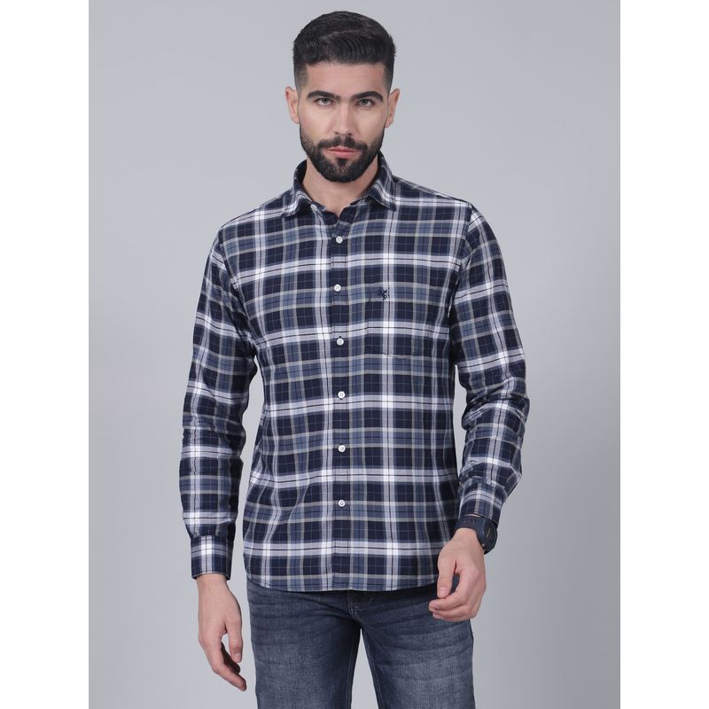 Cantabil Mens Navy Blue Checks Full Sleeves Casual Shirt (40)
