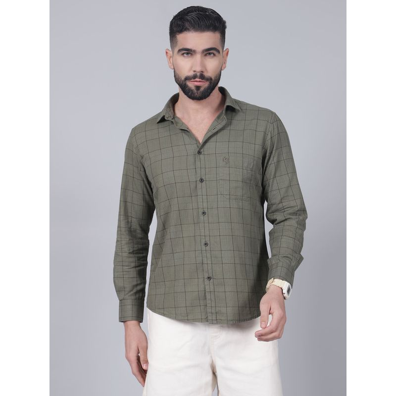 Cantabil Mens Olive Checks Full Sleeves Casual Shirt (40)