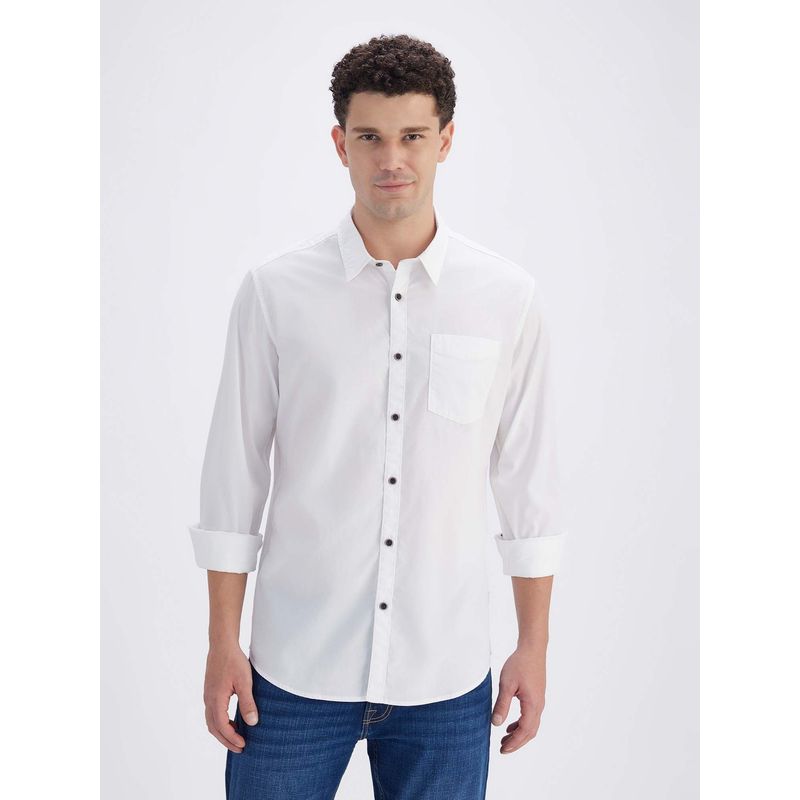 Pepe Jeans Mens White Solid Full Sleeves Shirt (S)