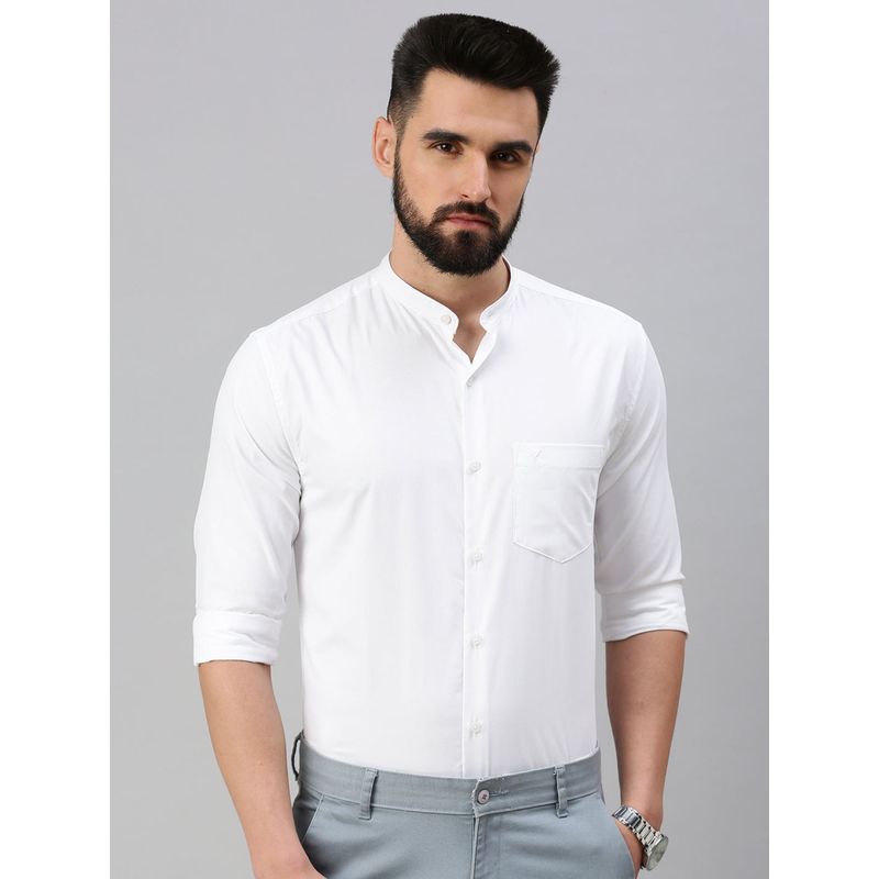 SHOWOFF Mens White Textured Mandarin Neck Shirt (XL)
