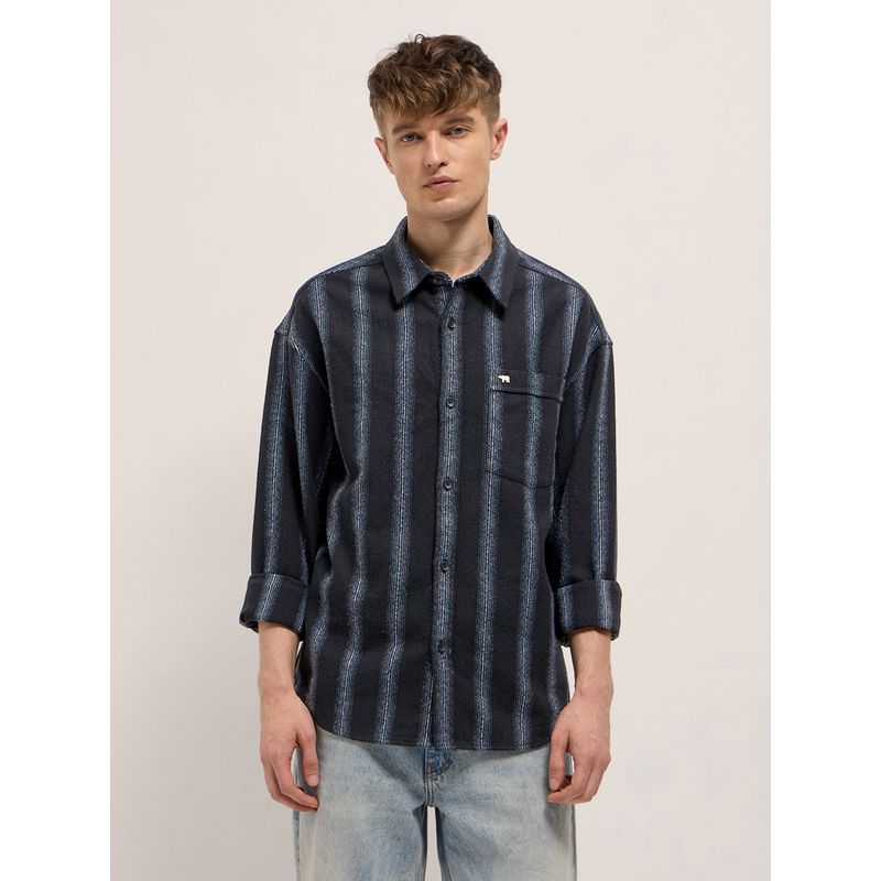 THE BEAR HOUSE Mens Black Relaxed Fit Vertical Striped Shirt (S)