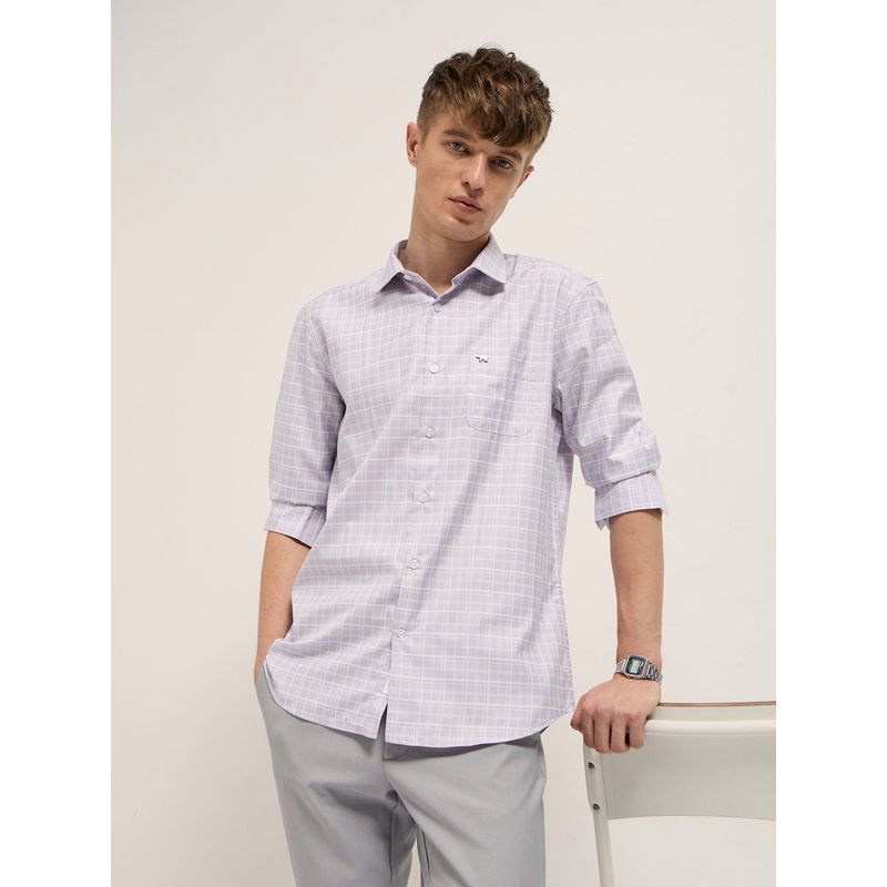 THE BEAR HOUSE Mens Lavender Checks Full Sleeves Shirt (L)