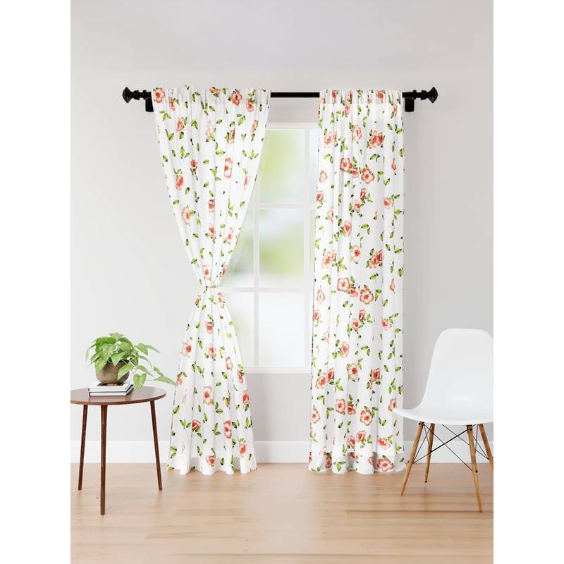 Encasa Homes Window Curtain Polyester Printed with Rod Pocket- Hibiscus (8 feet)
