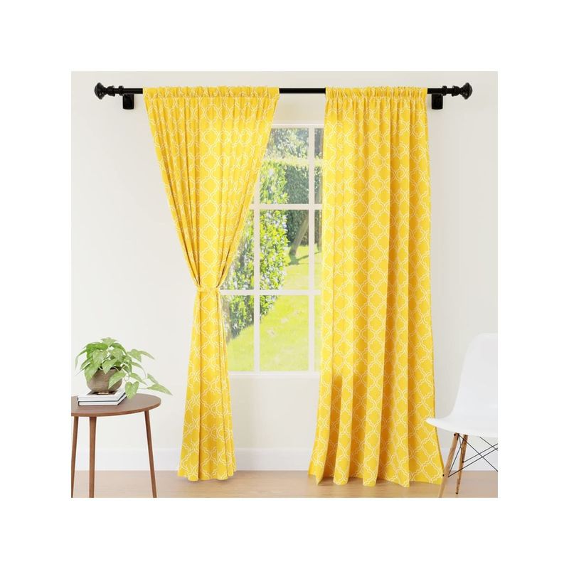 Encasa Homes Window Curtain Polyester Printed with Rod Pocket- Trellis Yellow (6 Feet)