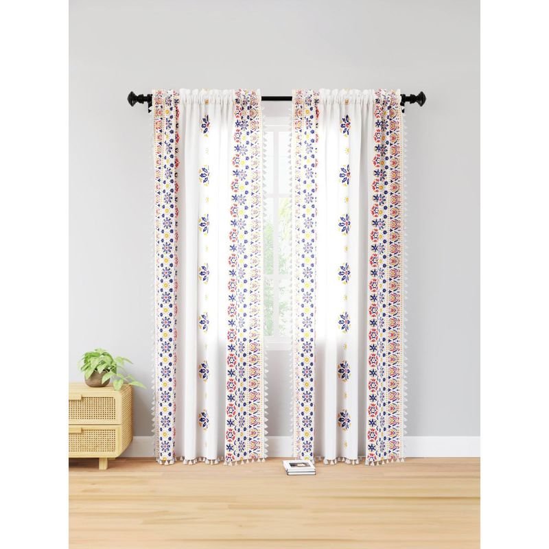 Encasa Homes Boho Semi Sheer Curtains for Long Door - Boho Bright (8 feet)