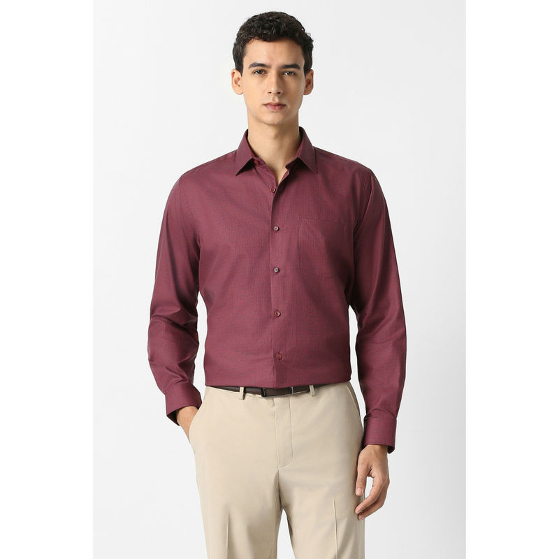Van Heusen Men Wine Check Full Sleeves Formal Shirt (39)