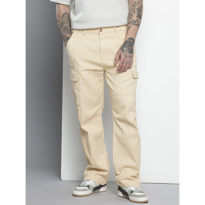 The Indian Garage Co Cream Men's Relaxed Fit Geometric Print Mid-Rise Stretchable Cargo (28)