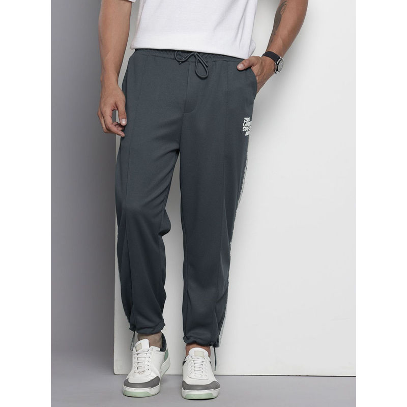 The Indian Garage Co Grey Men's Relaxed Fit Mid-Rise Knitted Joggers (S)