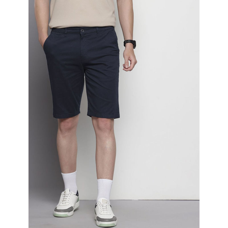 The Indian Garage Co Navy Blue Men's Regular Fit Solid Mid-Rise Shorts (32)