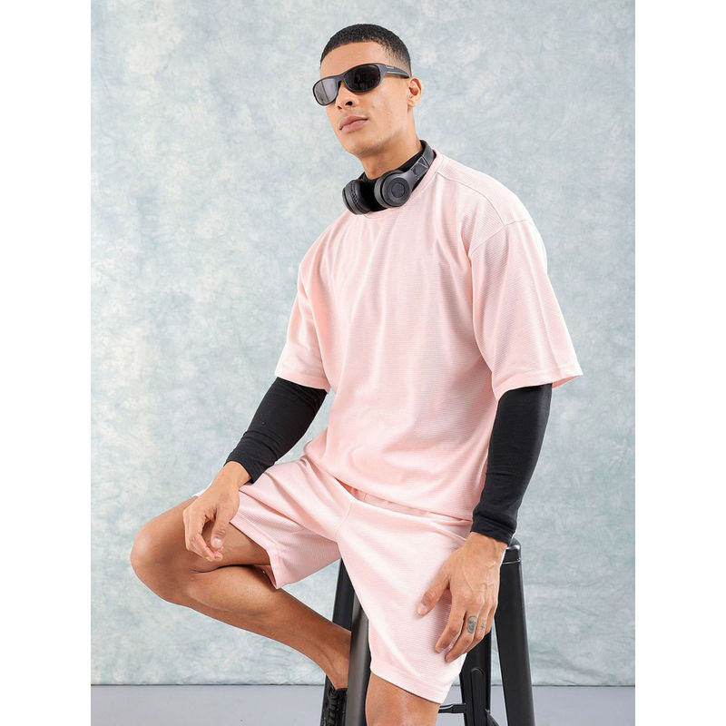 The Indian Garage Co Pink Men's Relaxed Fit Printed T-Shirt and Shorts (Set of 2) (XL)