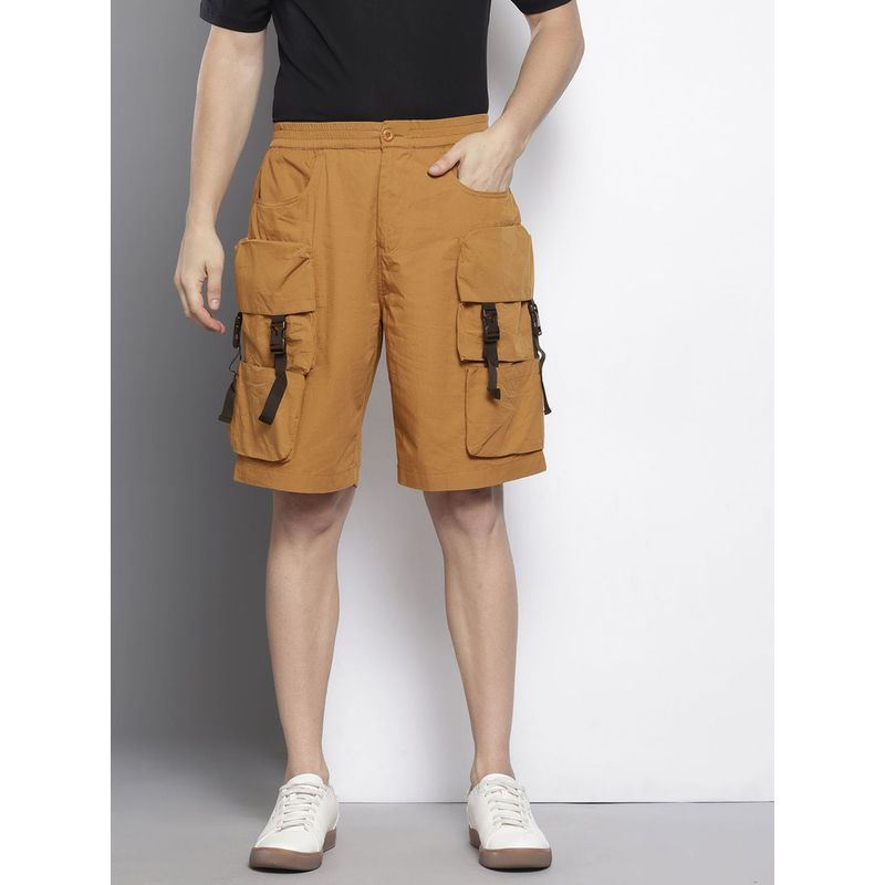 The Indian Garage Co Mustard Men's Relaxed Fit Solid Mid-Rise Cargo Shorts (34)