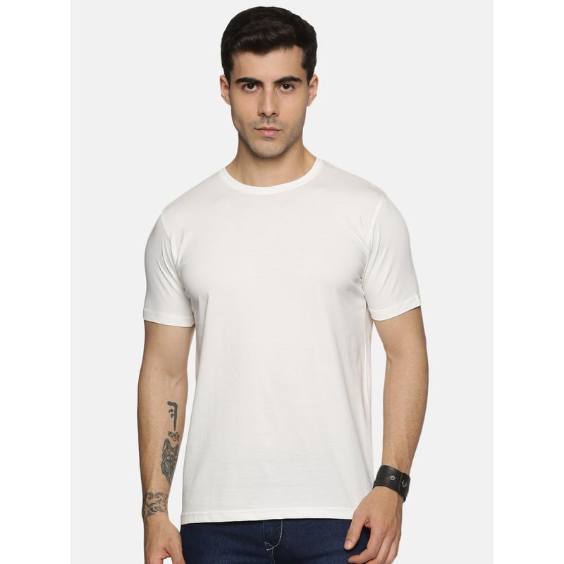 MELVIN JONES Pearl White Cotton Round Neck T-Shirt (S)