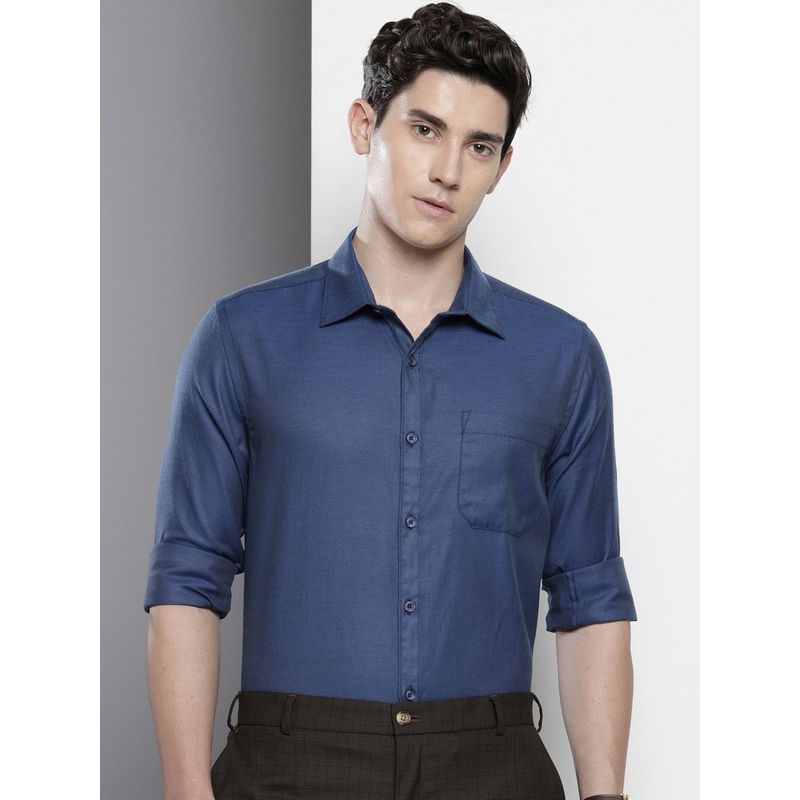 The Indian Garage Co Men Slim Fit Solid Full Sleeves Cutaway Blue Formal Shirt (L)