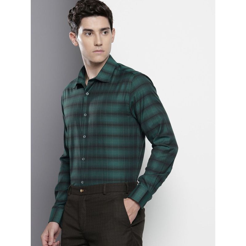 The Indian Garage Co Men Slim Fit Checked Full Sleeves Cutaway Green Formal Shirt (S)