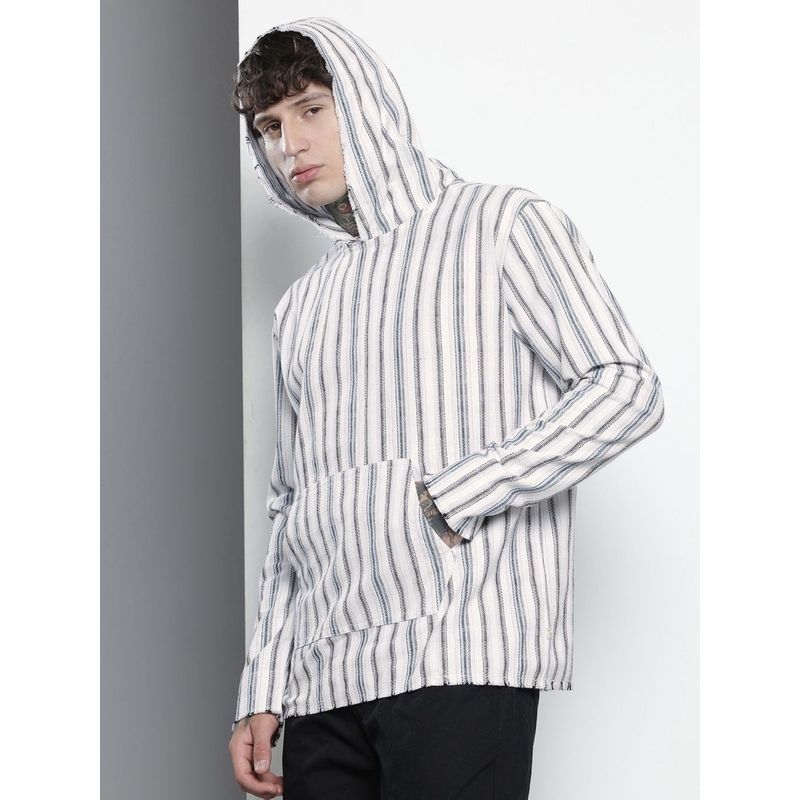 The Indian Garage Co Men Relaxed Fit Vertical Striped Full Sleeves Grey Hoodie (L)