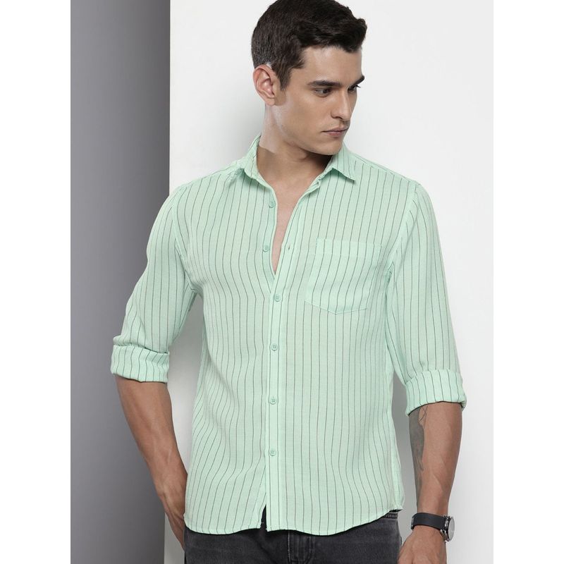 The Indian Garage Co Men Slim Fit Striped Full Sleeves Cutaway Green Casual Shirt (M)