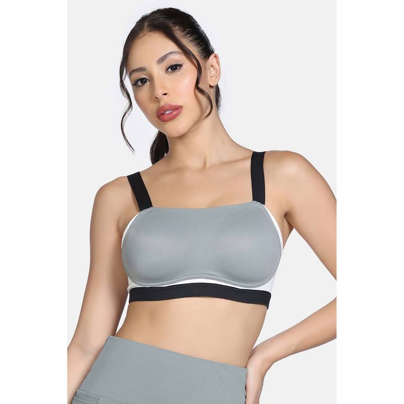 Zivame Zelocity High Impact Wide Waist Band Sports Bra - Grey (32DD)
