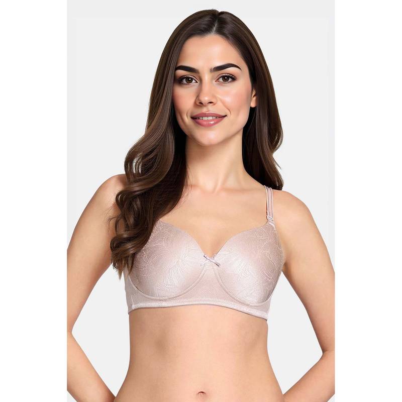 Zivame Shimmering Secrets Padded Non Wired 3/4Th Coverage T-Shirt Bra - Mahagony Rose (32B)