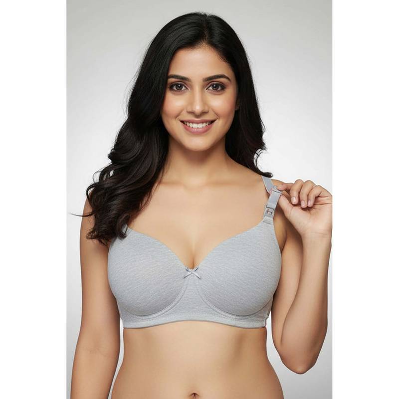 Zivame Grey Melange Maternity Padded Non Wired 3-4Th Coverage Nursing Bra (36D)