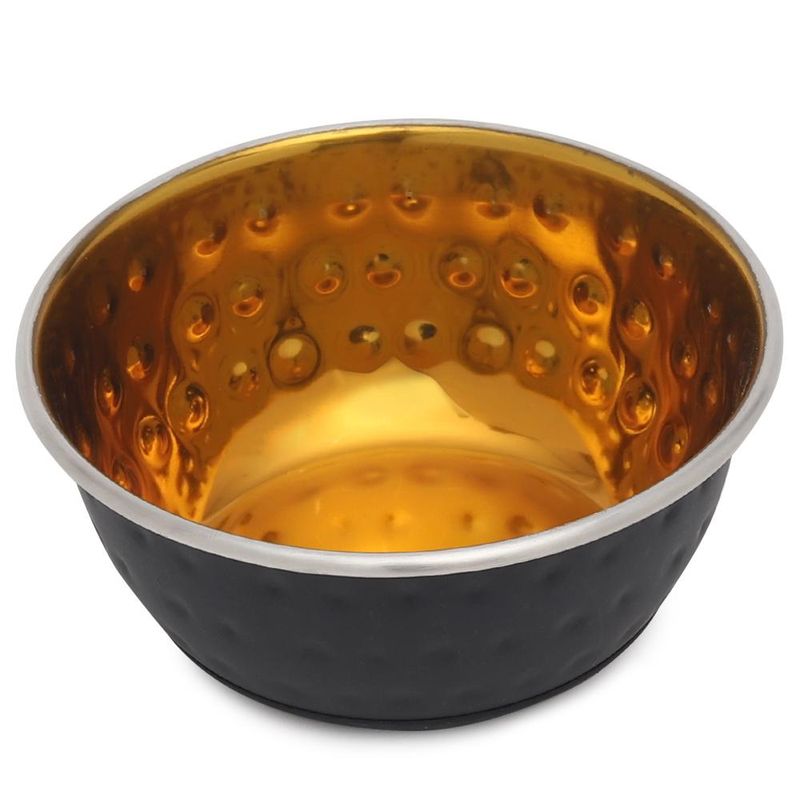 Heads Up For Tails Dot Embossed Black Dog Bowl For Pets (Extra Large)