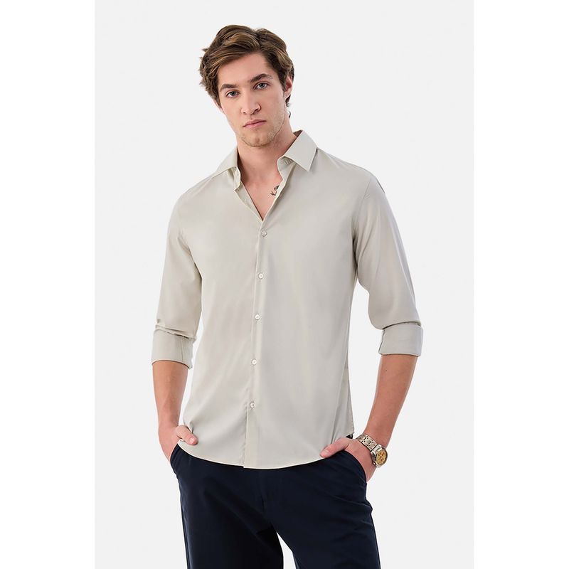 Snitch Cream Solid Full Sleeves Slim Formal Luxe Shirt for Men (L)