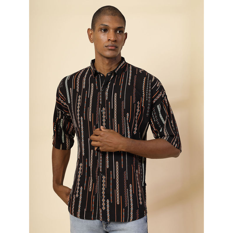 RIGO Men Black Ethnic Oversized Printed Shirt (S)