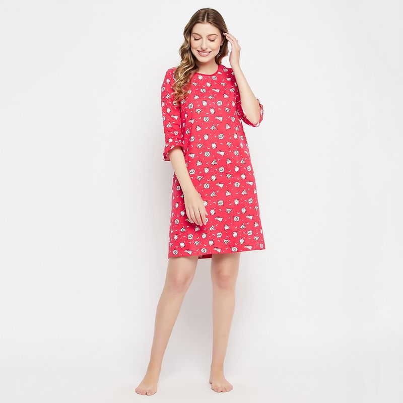 Clovia Print Me Pretty Short Night Dress - 100% Cotton (S)