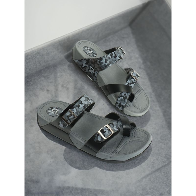 Carlton London Mens Black Color Printed Buckle Sandals (EURO 41)