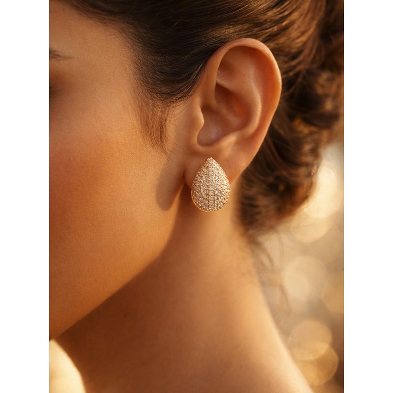 Buy Accessher White Gold-Tone Teardrop Rhinestone Stud Earrings Online