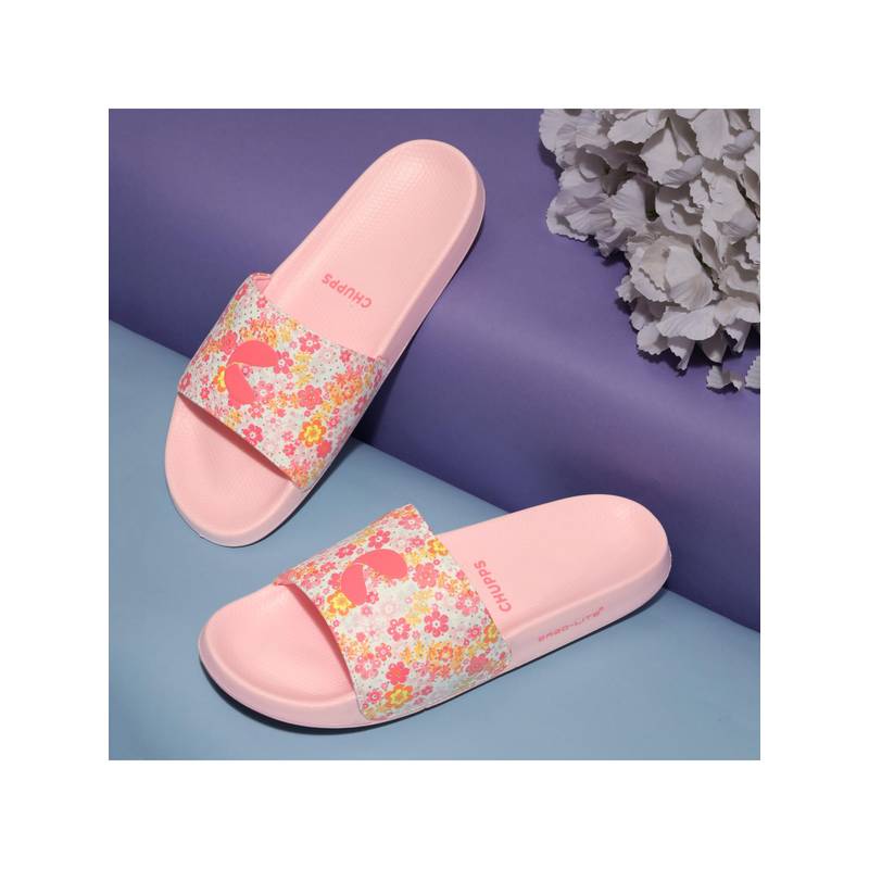 Chupps Women Grace Shock Absorption Sliders - Pink White (UK 7)
