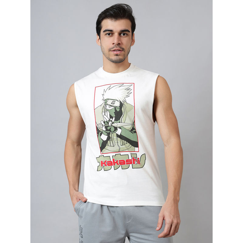 Free Authority Official Naruto Character Kakashi Printed Sleeveless T-shirt For Men (S)