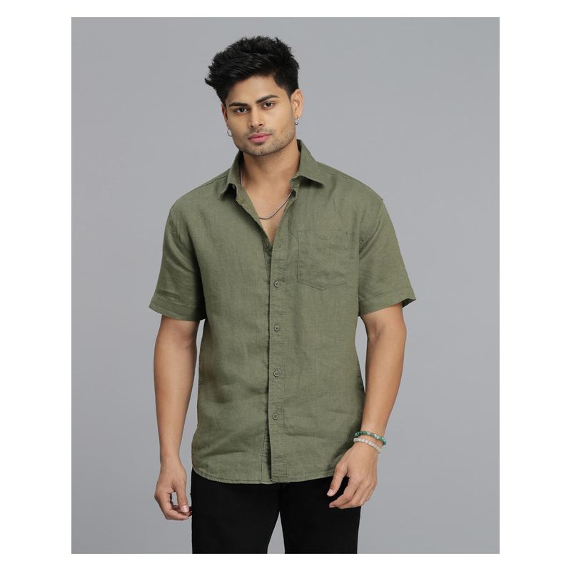 ROOKIES Men Olive Linen Casual Shirt (S)