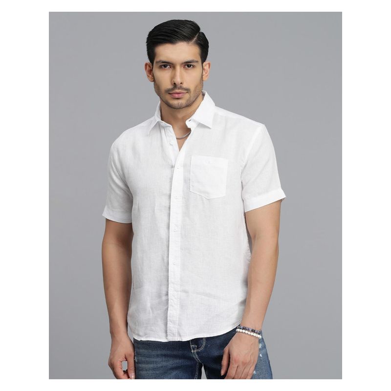 ROOKIES Men White Linen Casual Shirt (S)