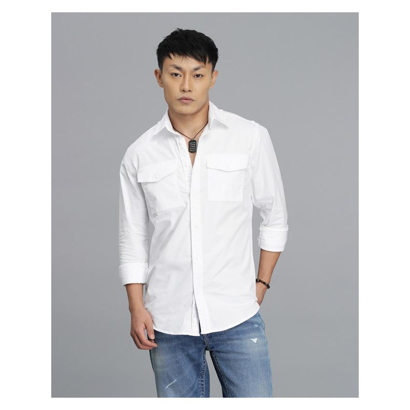 ROOKIES Men White Cotton Casual Shirt (XL)