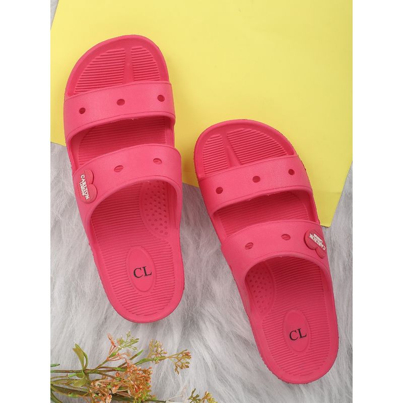 Carlton London Fuchsia Women Solid Plain Sliders (EURO 39)