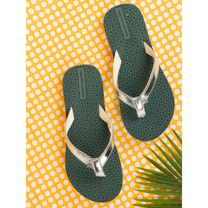 Carlton London T Green Women Embellished Sequined Flipflops (EURO 36)