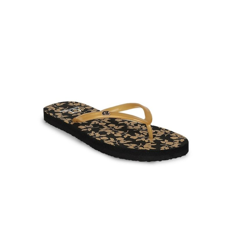 Carlton London Gold-Black Women Printed Flipflops (EURO 36)