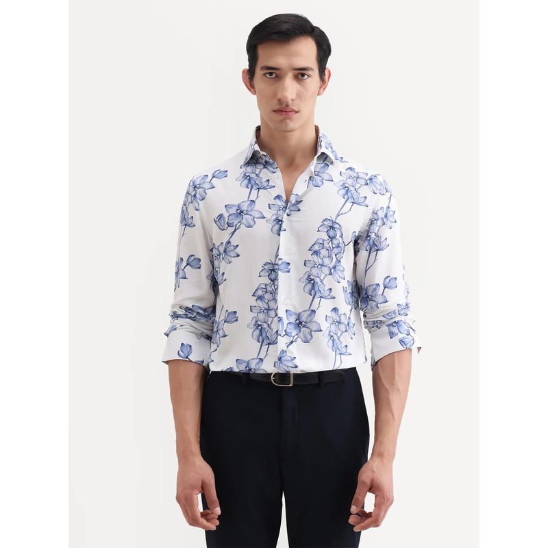 Rare Rabbit White Floral Collar Neck Shirt (L)