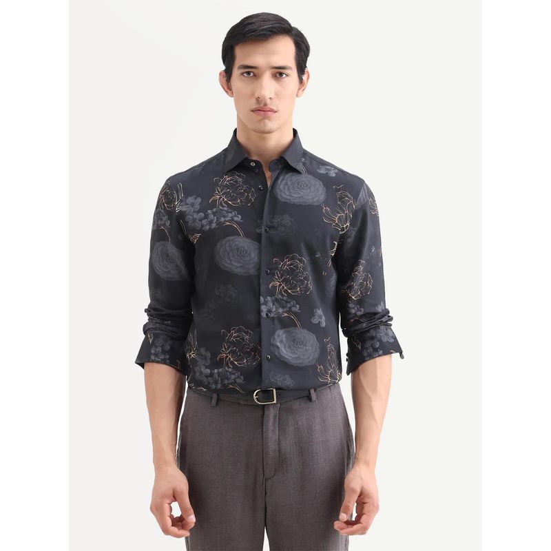 Rare Rabbit Black Floral Collar Neck Shirt (XS)
