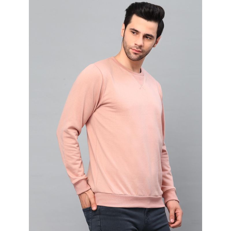 RIGO Men Peach Solid Fleece Sweatshirt (L)