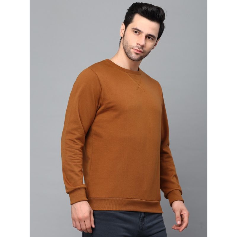 RIGO Men Brown Solid Fleece Sweatshirt (L)