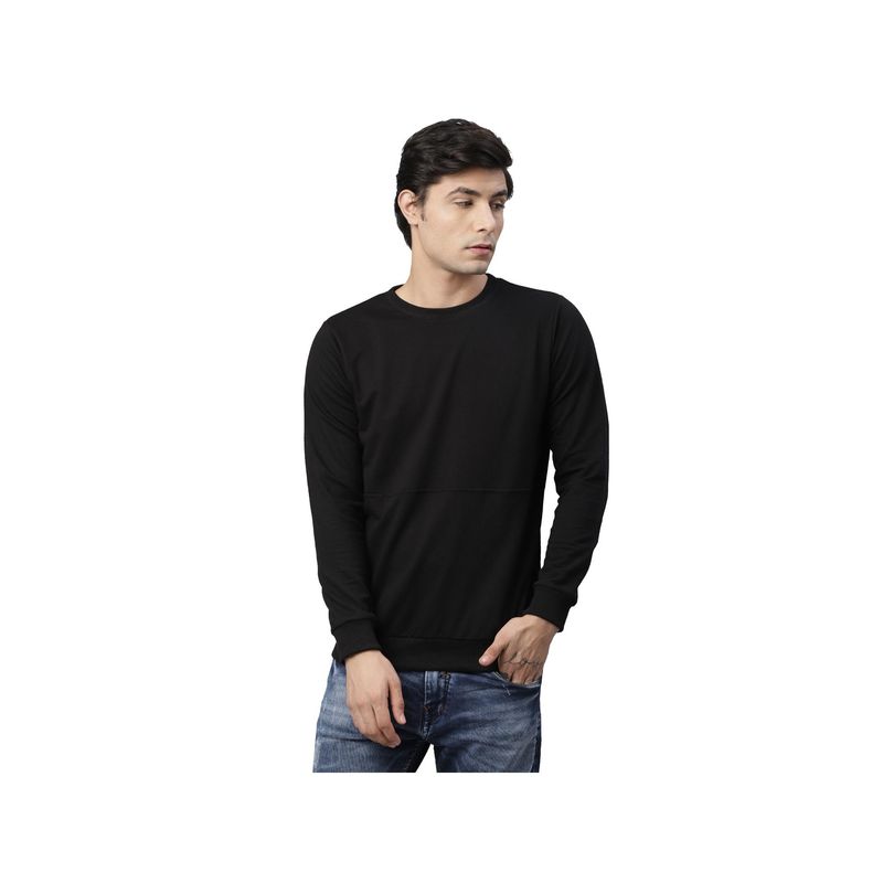 RIGO Men Black Solid Round Neck Terry Sweatshirt (2XL)