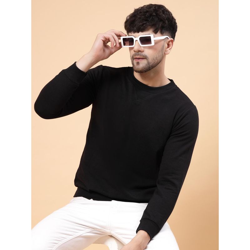 RIGO Men Black Round Neck Fleece Sweatshirt (M)
