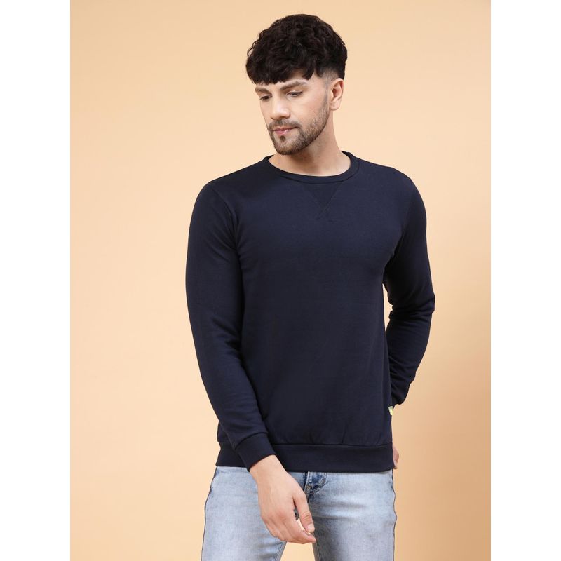 RIGO Men Navy Blue Round Neck Fleece Sweatshirt (M)