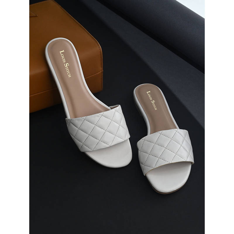 Louis Stitch Women White Quilted Strap Flats(UK 3)