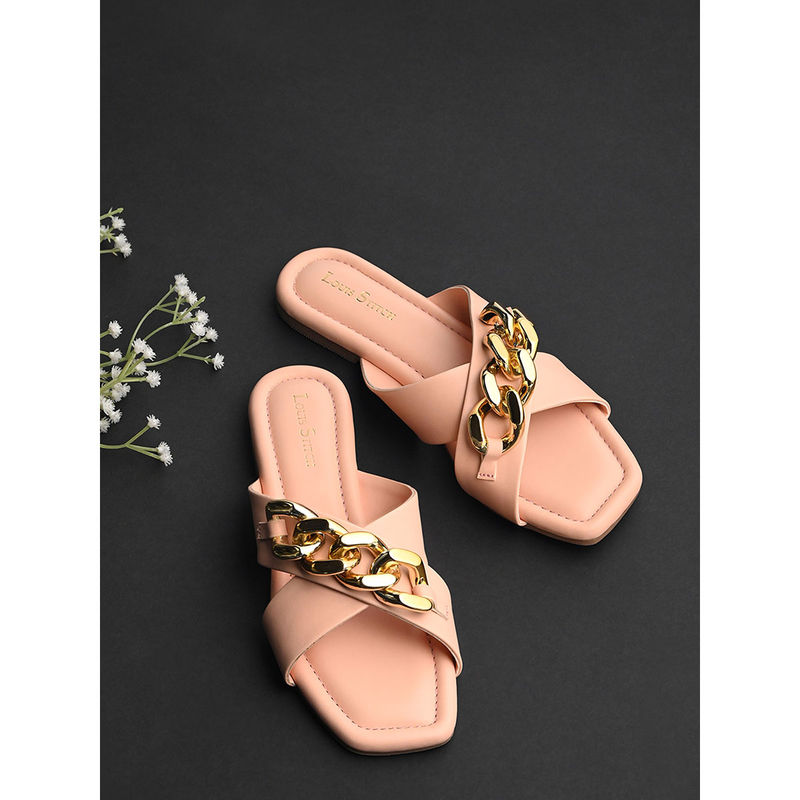 Louis Stitch Women Peach Cross Strap Buckle Flats(UK 3)