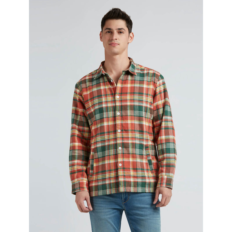 Pepe Jeans Orange Checks Full Sleeve Shirt (S)